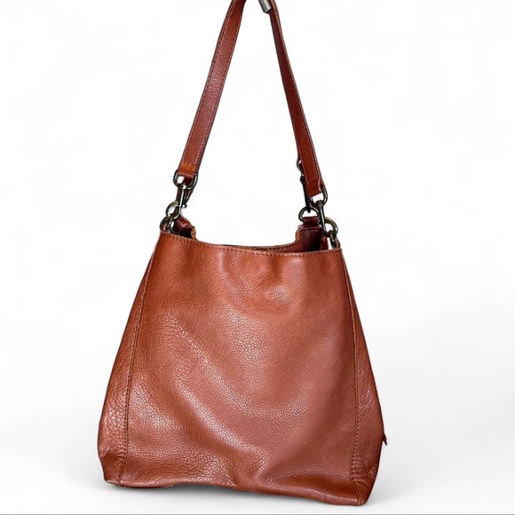 American Leather Co. Austin Triple Entry Bucket Hobo Bag in Brandy Brown - Picture 2 of 5
